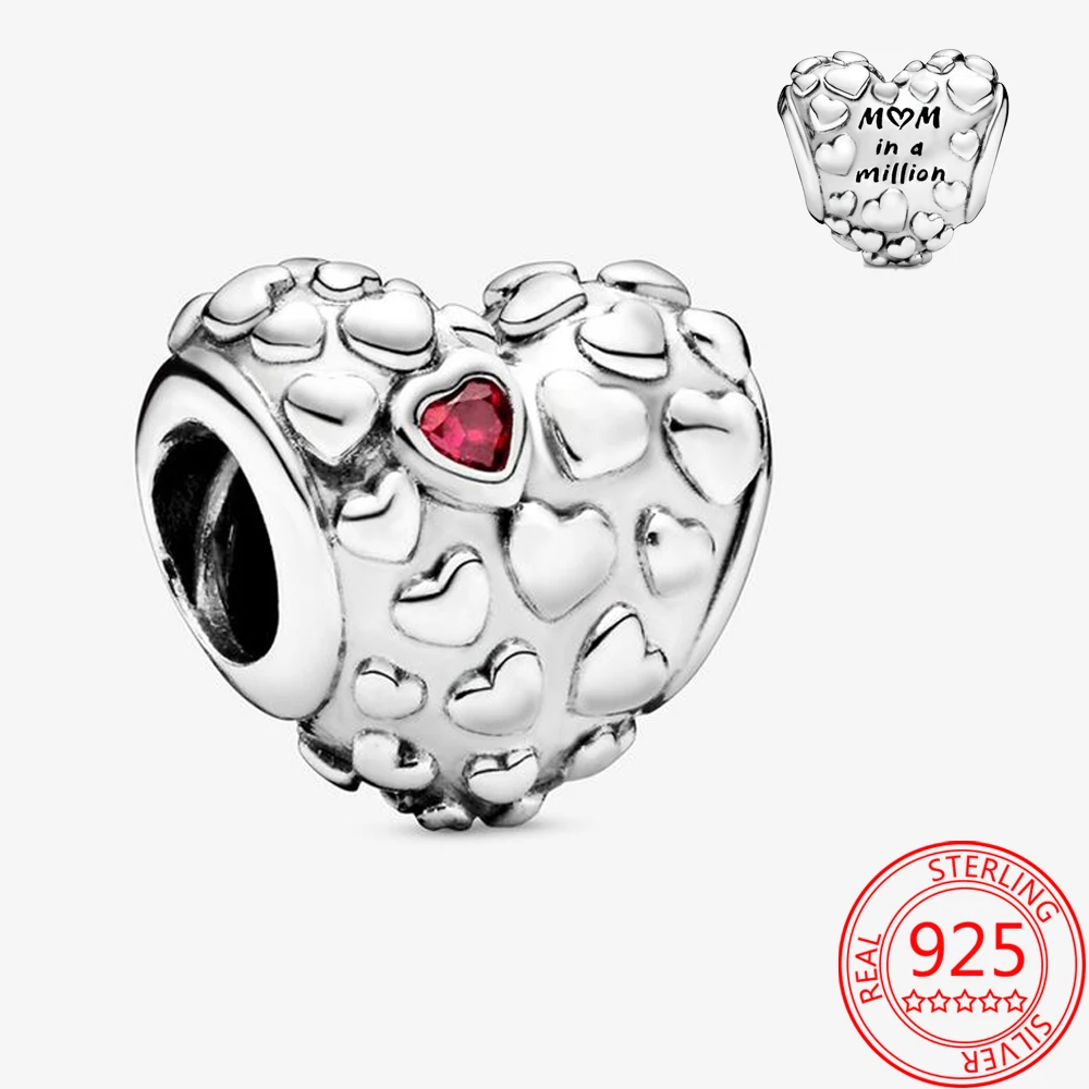 

Оригинальный браслет из серебра 100% дюймов с красным кубическим цирконием, подвеска в виде сердца для мам подходит для оригинальных браслет...