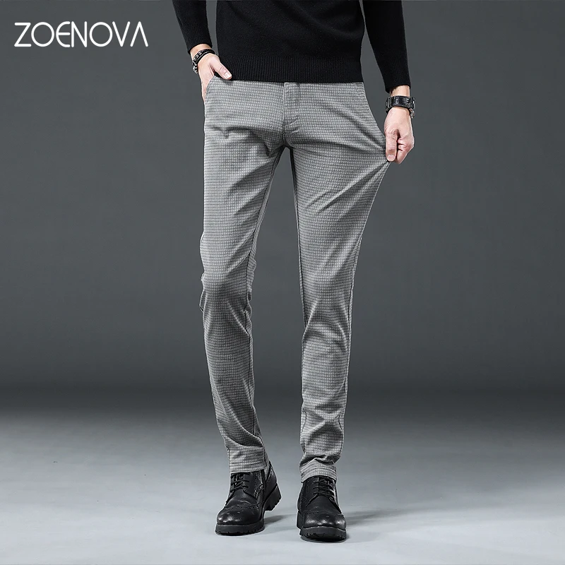 

Мужские повседневные брюки в клетку ZOENOVA, белые хлопковые прямые брюки в классическом деловом стиле, зауженные, 30-38, 2021