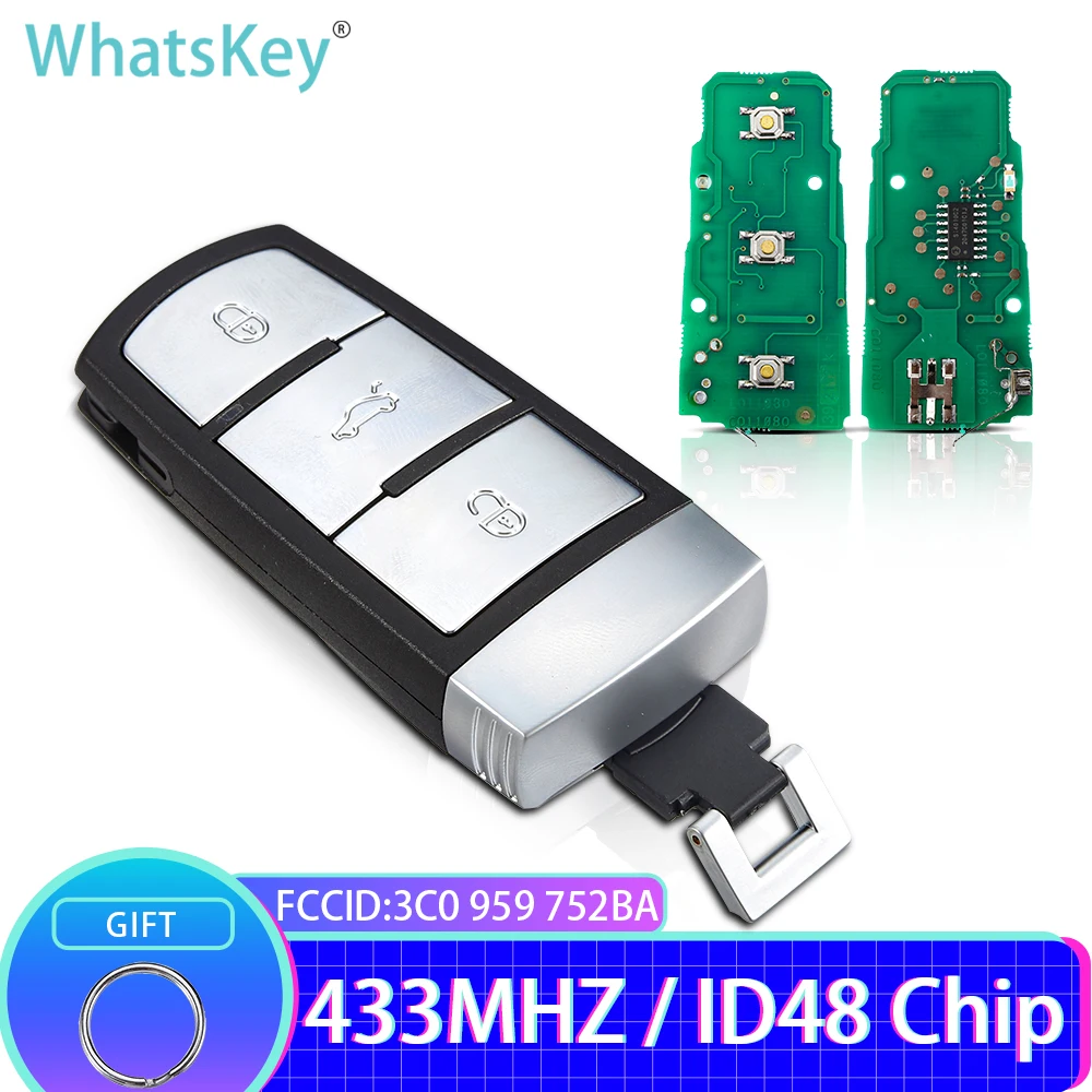 WhatsKey 3 pulsante Keyless Smart Car Remote Key 433Mhz con Chip ID48 per VW Passat B6 3C B7 Magotan CC Control Alarm