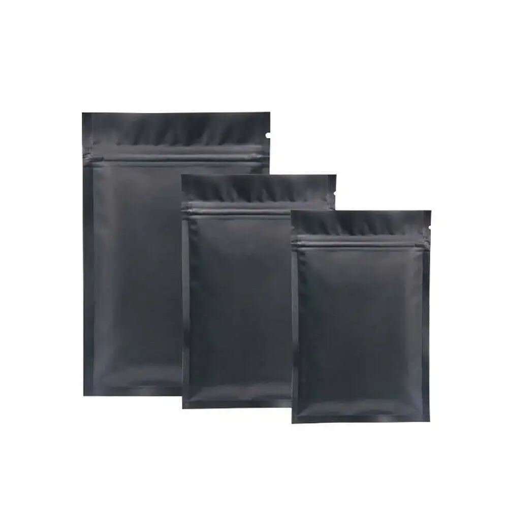 100 шт. матовый черный упаковочный пакет из алюминиевой фольги с замком молнией