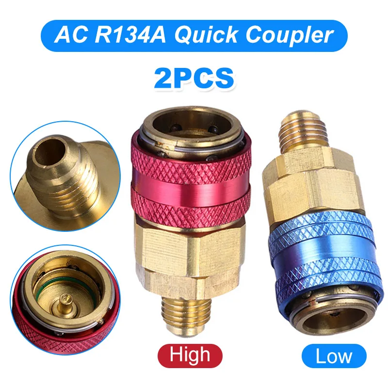 

2 Pcs Car air conditioner fluoride converter AC R134A Quick Coupler Connector Adapter Fittings High Low Manifold Hoset Durable