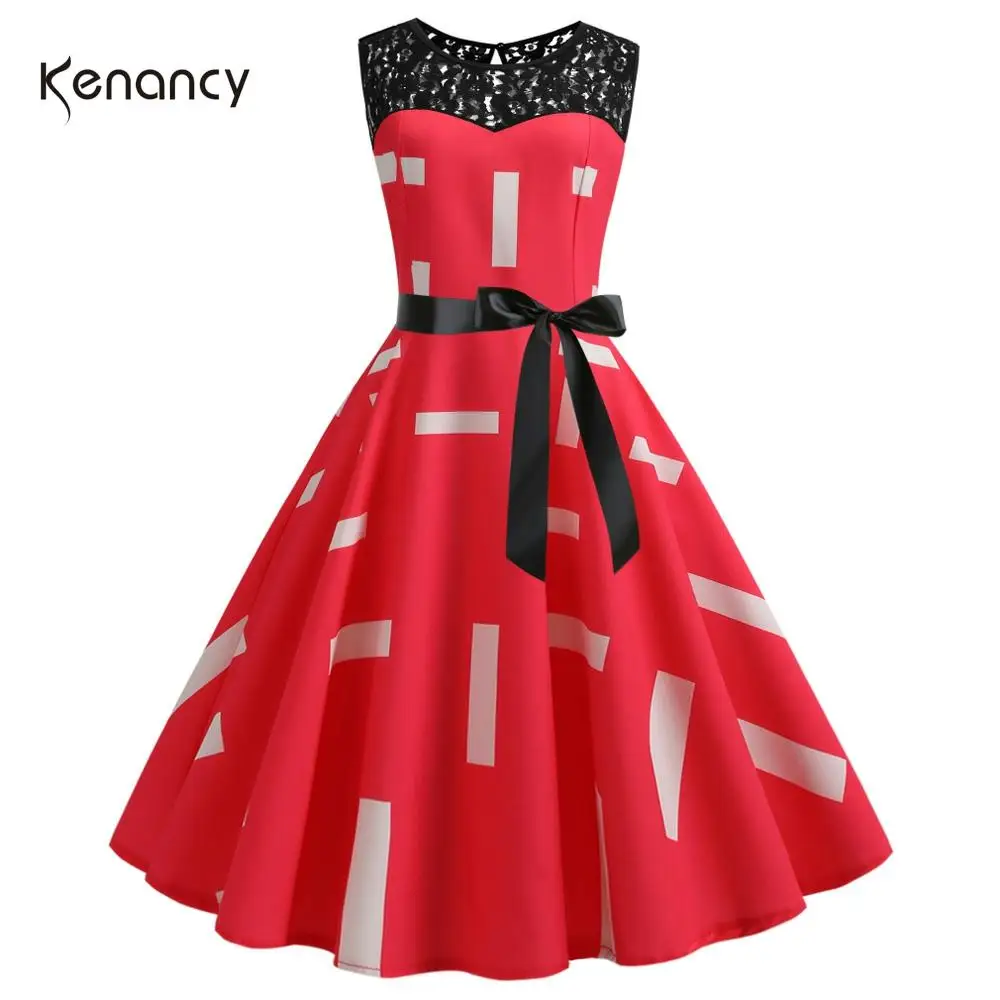 Летнее платье в стиле ретро с принтом Kenancy кружевное вечернее женское круглым