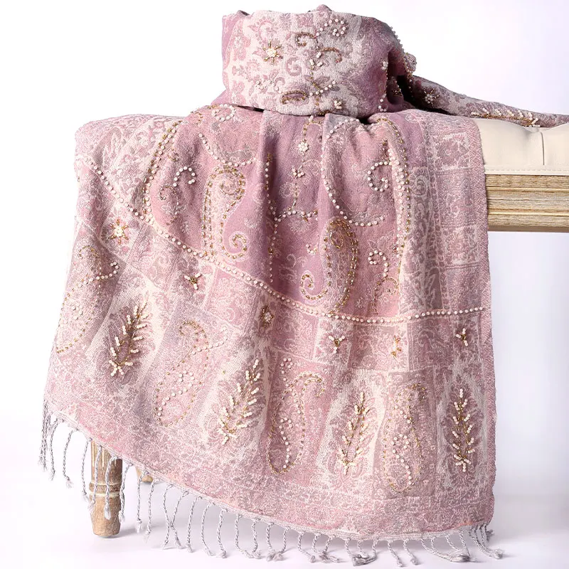 Богемный 100% шарф из мериносовой шерсти женский палантин осень зима толстый