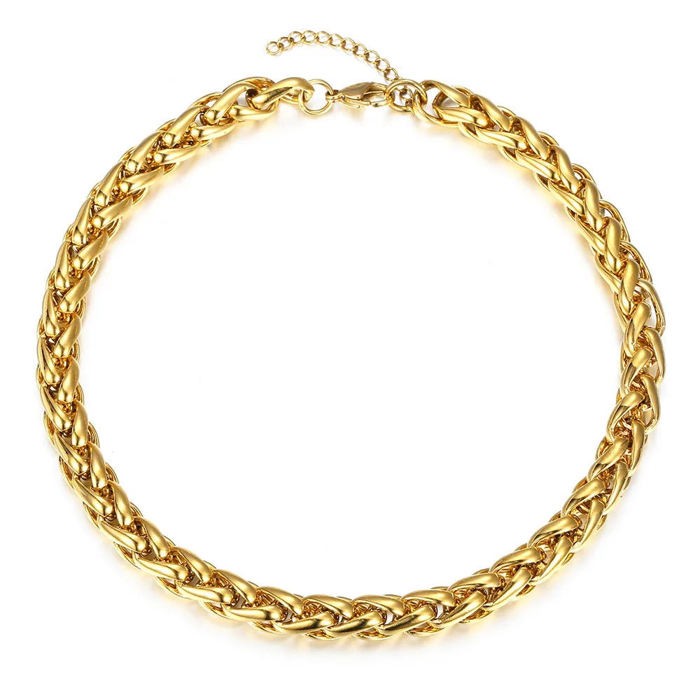 10 мм Ожерелье Большая крупная цепочка из пшеницы чокер эффектный Золотой ошейник