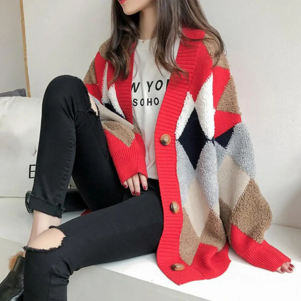 

Korean Style Plaid Cardigan Coat Women Knitted Sweater Coat Single-breasted Long Cardigan Knitwear jersey mujer кардиган женский