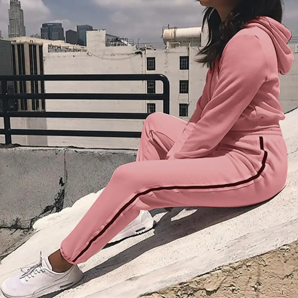 

Colorblock Striped Hooded Casual Sweatshirt Set Fashion Womens Splice Lacing Pants Long Sleeve Hooded Top Autumn Sweatshirt SE3M