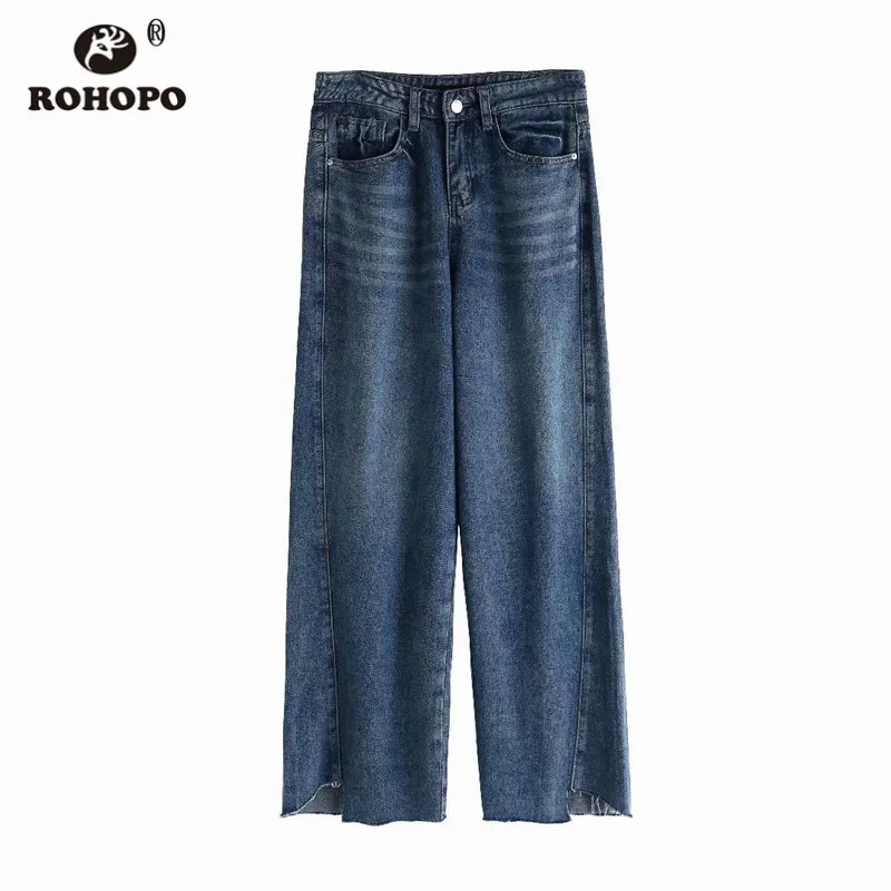 ROHOPO Высокая талия обрезанный низ градиентные винтажные широкие джинсы сзади