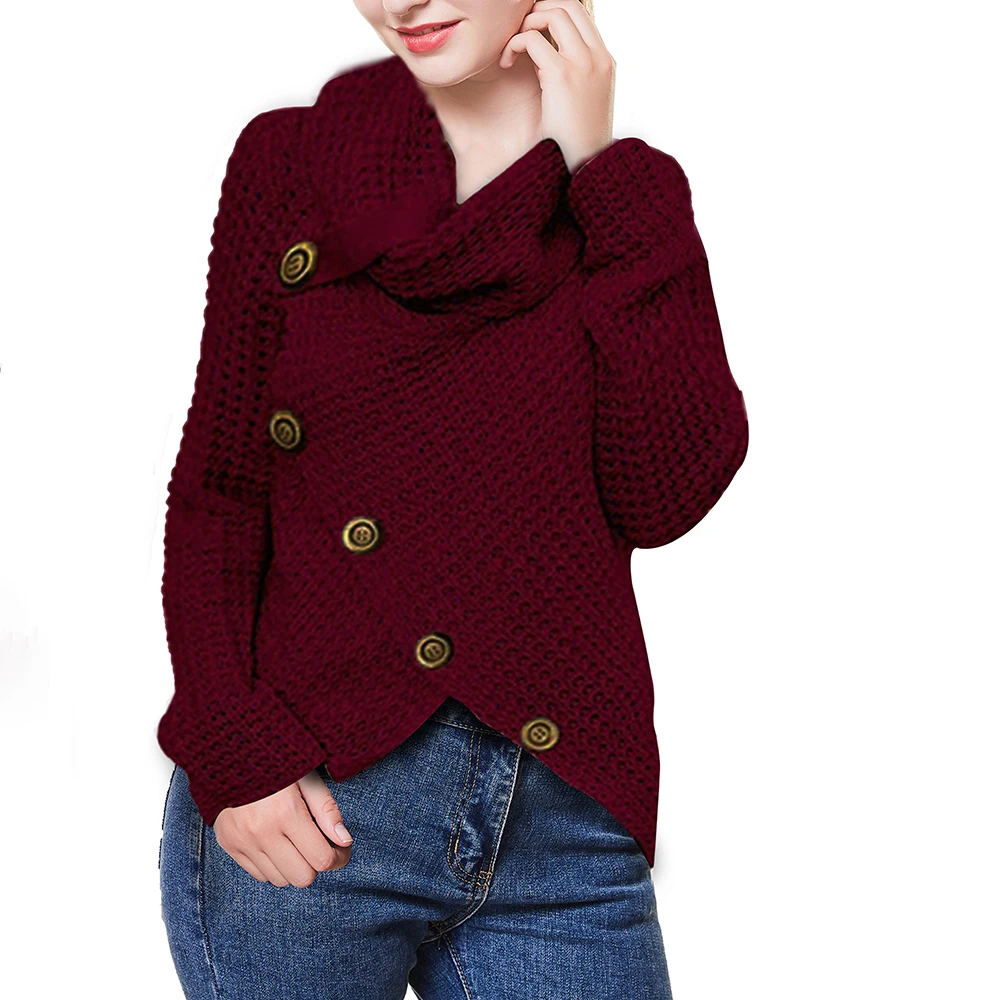 2019 Christmas Women Cardigan Knitted Sweater Autumn Casual Turtleneck Solid Button Loose Sweaters Female Oversized Streetwear | Женская