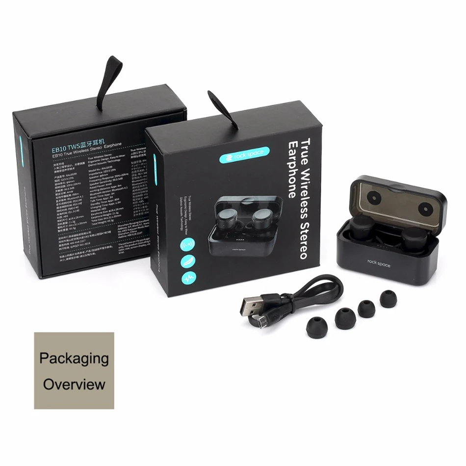 Беспроводные наушники ROCK TWS Bluetooth 4,1, настоящие беспроводные стерео наушники, мини наушники-вкладыши с микрофоном и зарядным устройством для мобильного телефона