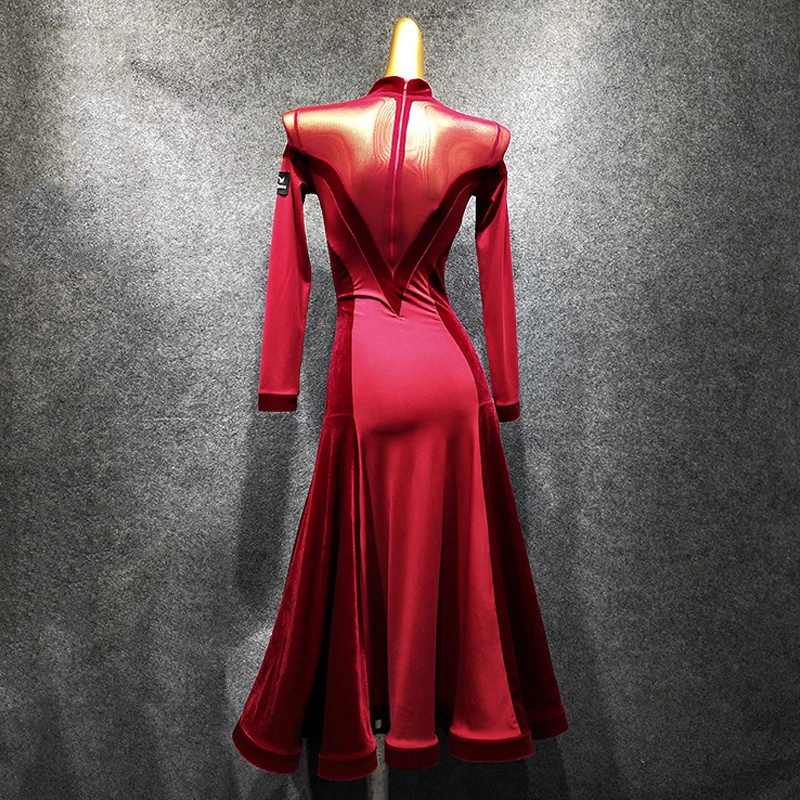 Новые платья для конкурса бальных танцев красный Вальс платье День рождения