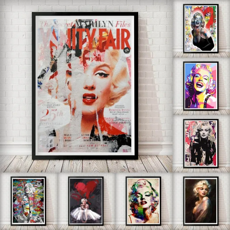 

Black White Graffiti Monroe Art Prints Art Poster Sexy Girl Portrait Canvas Wall Pictures Street Art for Home Decor