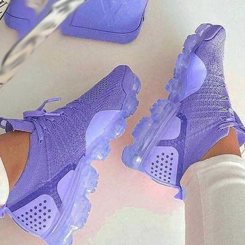 Женские кроссовки размера плюс, женская обувь с подушкой, женские разноцветные вязаные кроссовки для прогулок, европейский размер 43