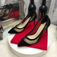customize color big size 34 45 suede mesh patchwork pointy toe classical women pumps high heels shoes