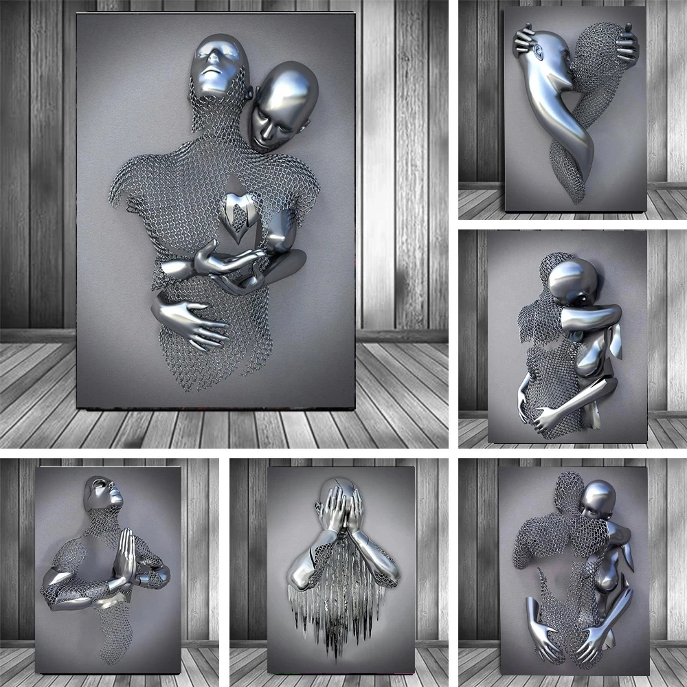 

Metal Figure Statue Art Canvas Paintings and Prints Modern Lovers Sculpture Wall Picture Living Room Home Decoration Posters
