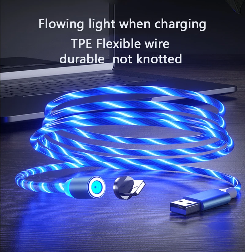 3 IN1 LED Glowing Light Magnetic IOS/Type-C/Micro USB Charger Cable Samsung S8 S9 Plus A50 For Android Huawei P30 LG |