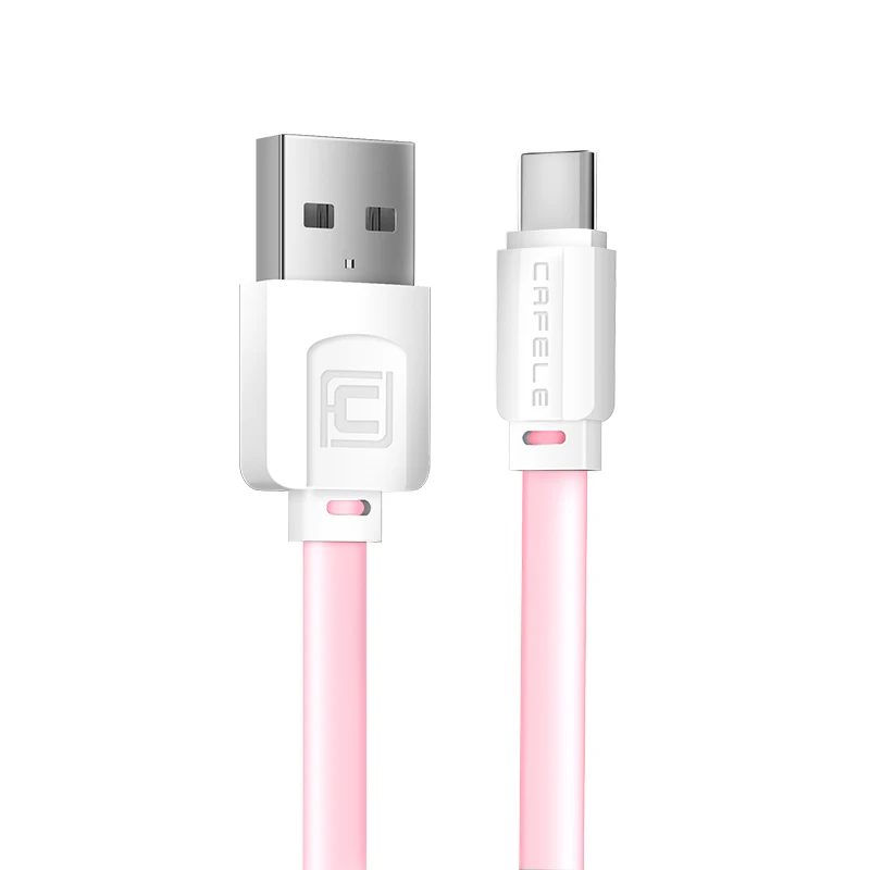 Cafele usb type-C кабель для Xiaomi 8 плоский кабель type-C для huawei P20 быстрая передача данных зарядное устройство type C для Xiaomi 8 SE - Цвет: Розовый