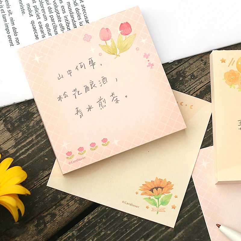 

100 Sheets Cute Flower Memo Pad Ins Decoration Scrapbook Hand Account DIY Note Paper Loose Leaf Notepad Stationery