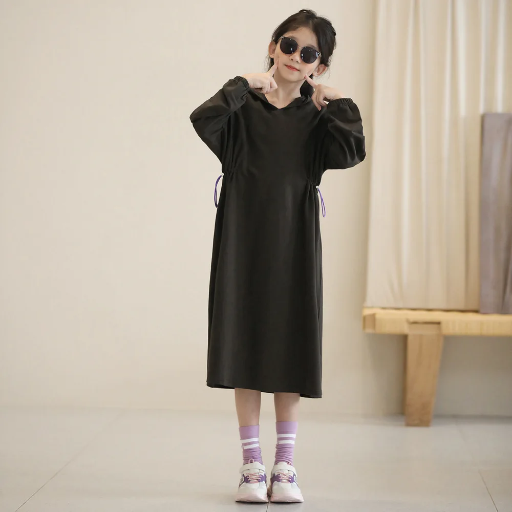 Vestido informal de 8 a 16 a&ntilde;os para ni&ntilde;as, traje de algod&oacute;n con capucha para adolescentes y ni&ntilde;os, ropa de Oto&ntilde;o de cintura alta, #2021, novedad de 6512-4