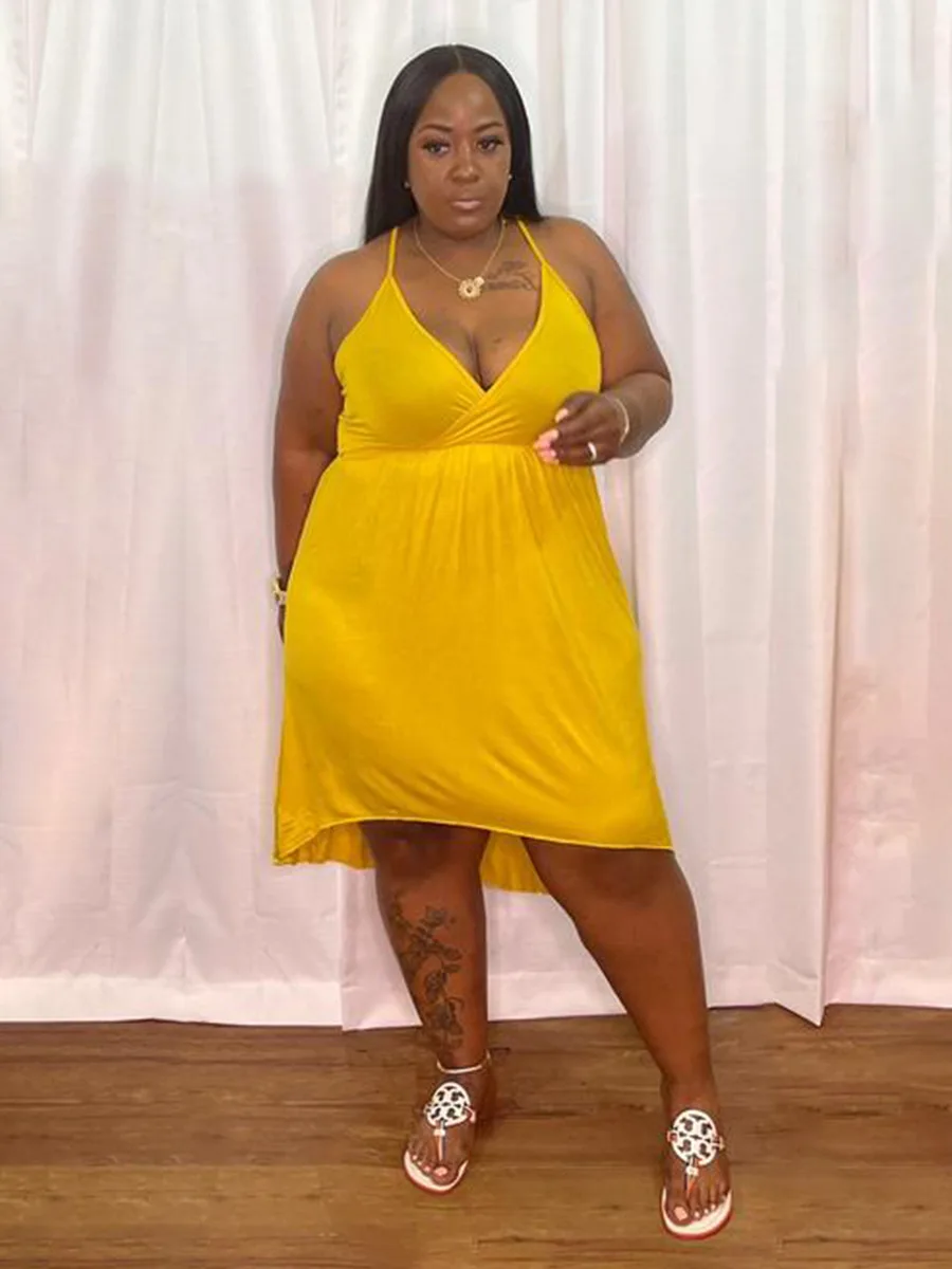 

Women Plus Size Sexy Dresses Plus Size Sleeveless Deep V-neck Sleeveless A-line Party Dress 2021 Summer Clubwear