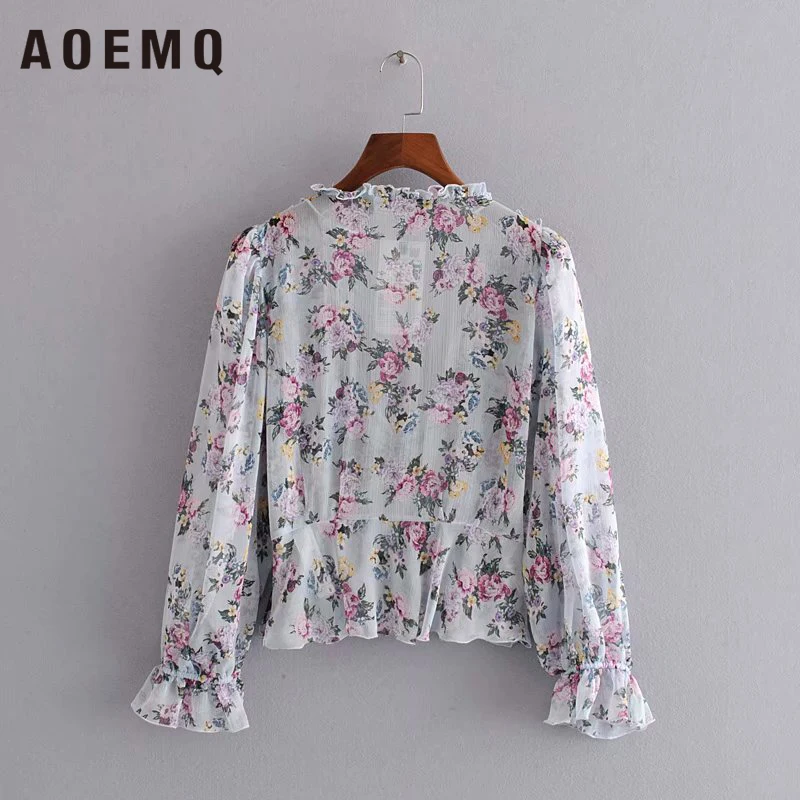 Женские топы с принтом AOEMQ Весенняя шифоновая блузка для девочек модная Ретро