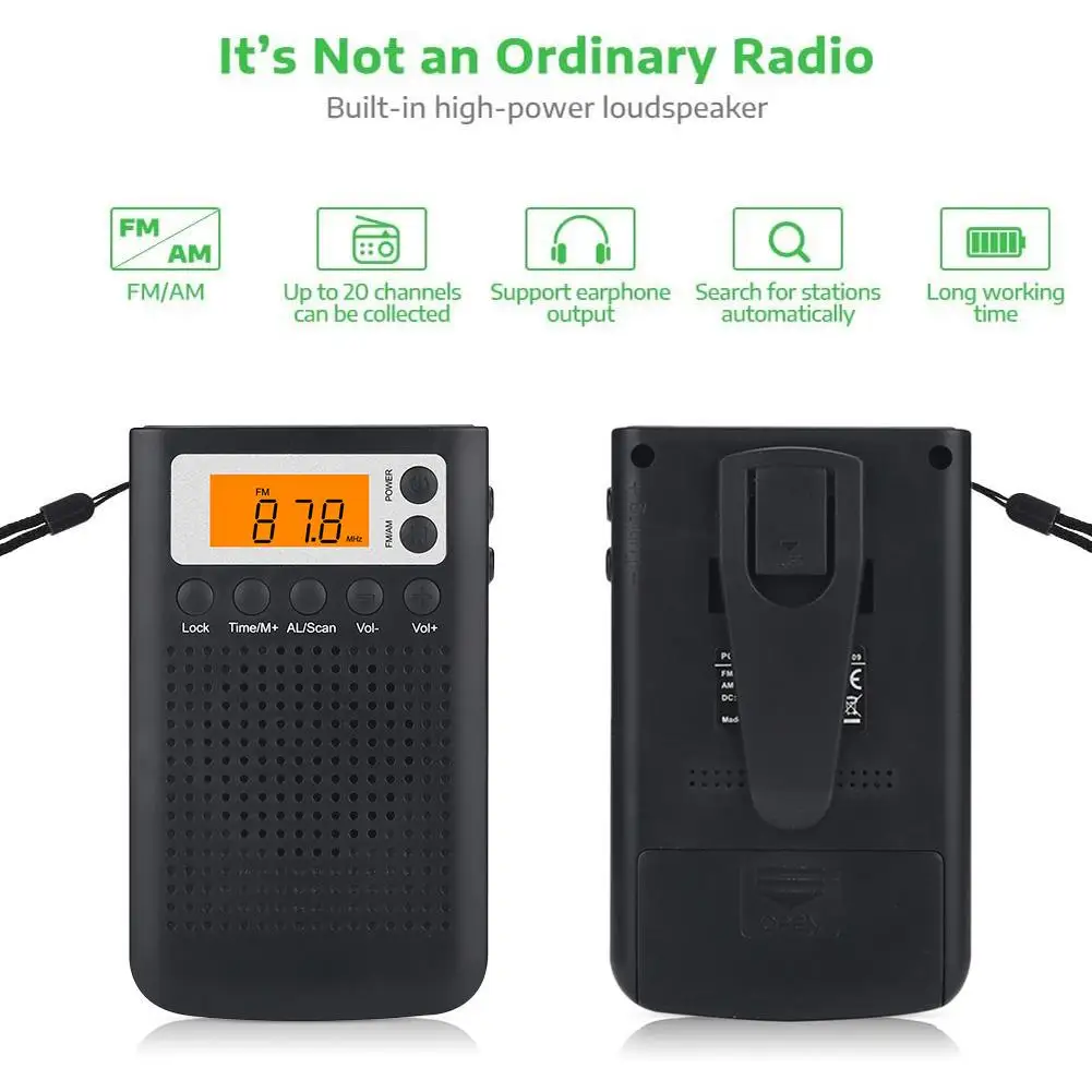 Мини Портативный AM/FM радио Карманный ручной динамик с 3 5 мм разъемом Будильник