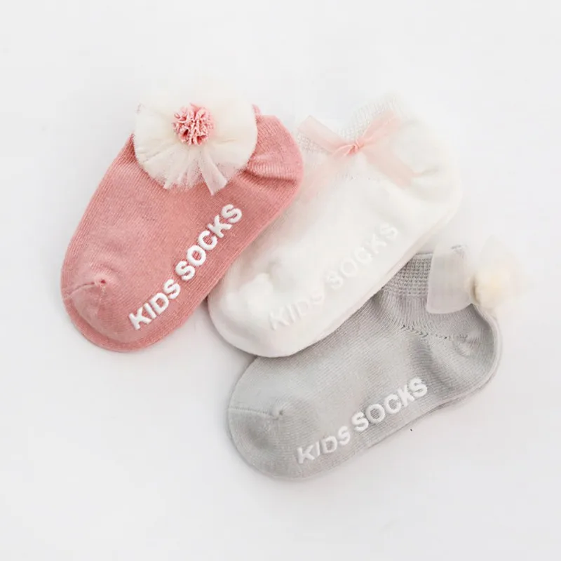 Calcetines cortos de algod&oacute;n para ni&ntilde;os y ni&ntilde;as, medias antideslizantes y transpirables con lazo de encaje, 3 unidades-5