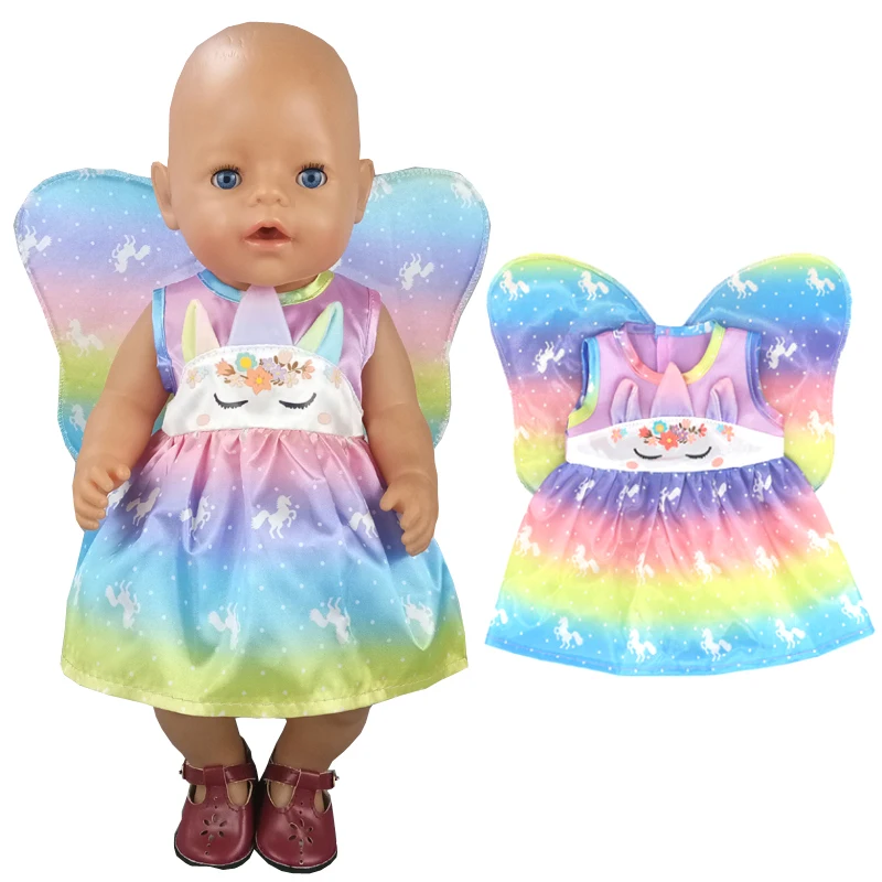 

40cm baby doll clothes beautiful rainbow dress 18 inch girl doll dress children toys wears