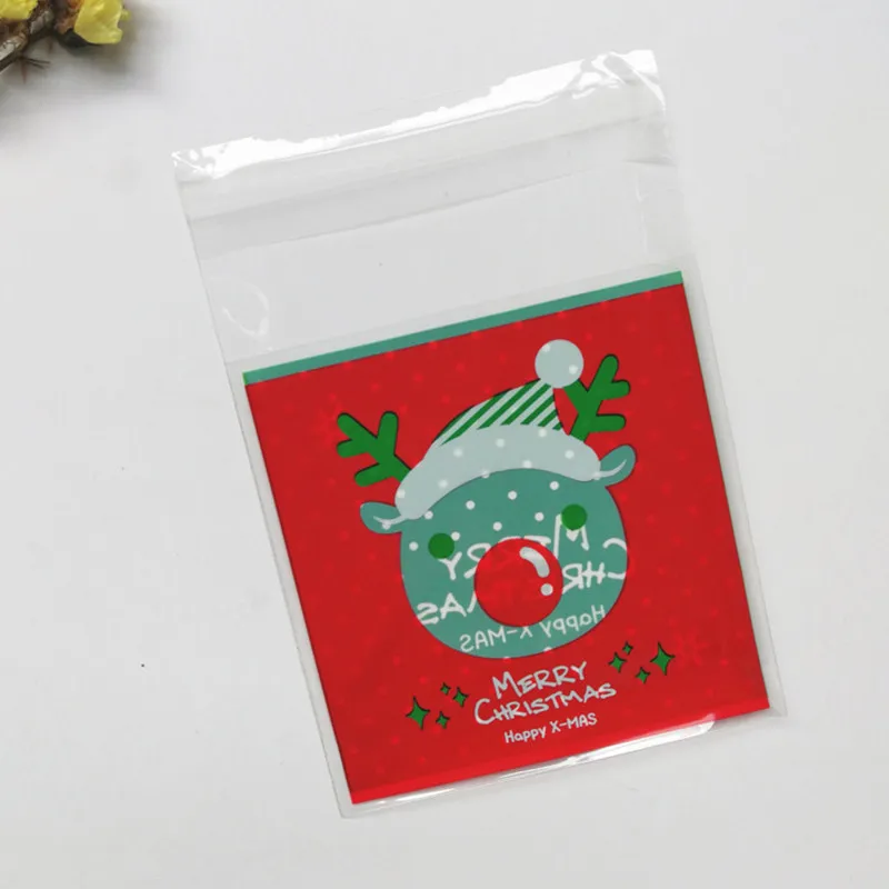 100PCS Christmas Cookie Candy Dragee Package Diy Self Adhesive OPP Gifts Bag New Year Noel Decorations for Home Baking Supply | Дом и сад