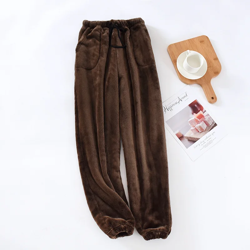 Japanese style new men's home pants thick flannel warm pants autumn and winter large size coral fleece trousers pajama pants