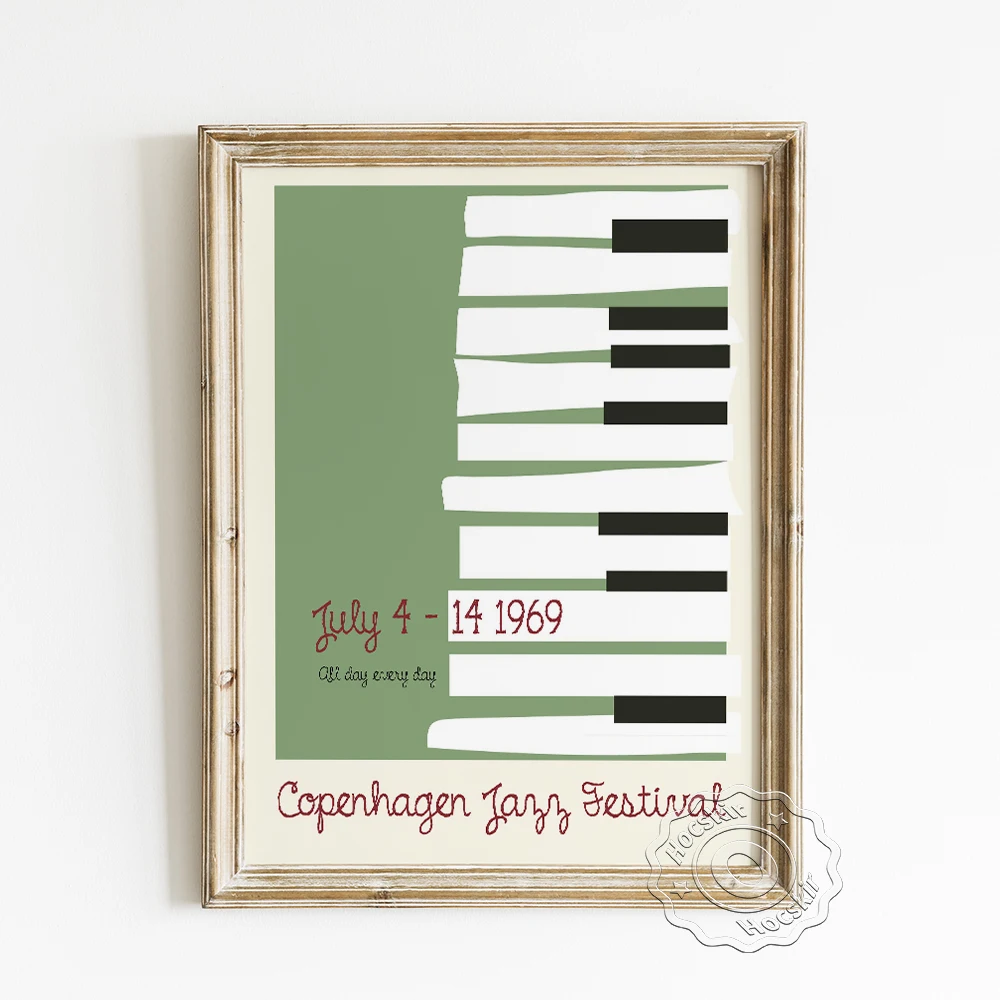 

Copenhagen Jazz Music Festival Advertising Poster, Piano Black And White Keys Geometry Pattern Wall Picture, Vintage Art Prints