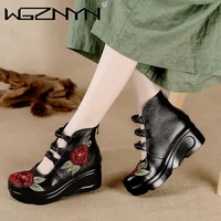 women flower sandals shoes slope casual leather shoes fashion embroidered ladies vintage waterproof platform sandals for women