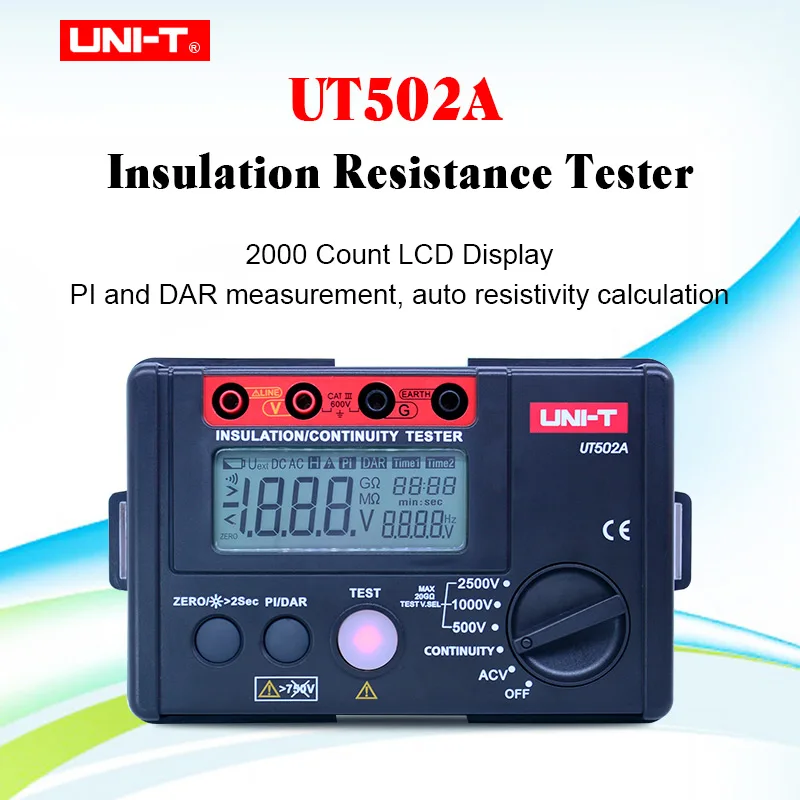 

Цифровой тестер сопротивления изоляции UNI-T UT502A 2500 В, мегомметр, высоковольтметр, тестер непрерывности с ЖК-подсветкой