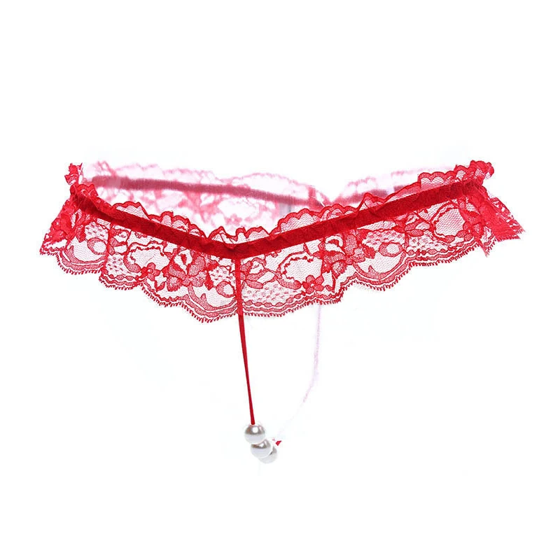 Women Sexy Lace Panties Open Crotch Thong G-Strings with Pearls Massaging Bead Crotchless Erotic Underwear for Sex Lingerie Toys |