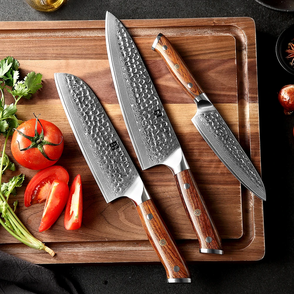 XINZUO набор из трех ножей нож дамасской стали 5 + 7 8 дюймов утилита Santoku Chef кухонные