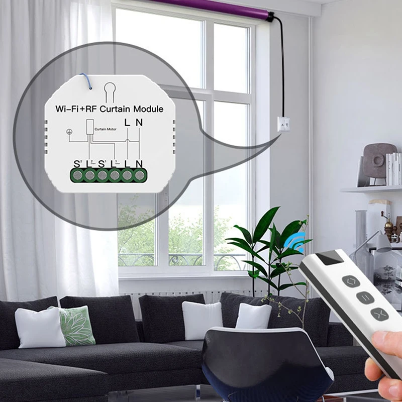 

Tuya WiFi RF Roller Blind Shutter Curtain Switch Module for Electric Motor Sunscreen Works with Google Home Alexa