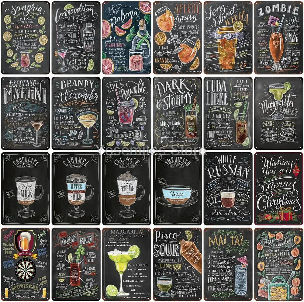 

Vintage Metall Zinn Zeichen Platte von Wie Zu Machen Cocktail Sangria Zomble Cubalibre Martini für Bar Pub Club Wand Dekoration