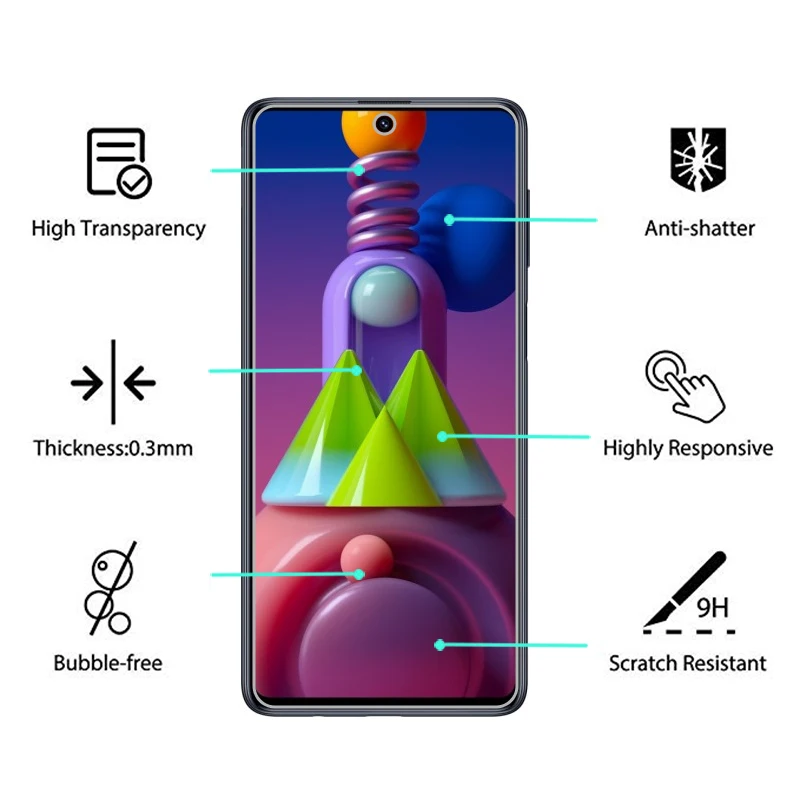 Закаленное стекло для Samsung Galaxy M51Screen Protector on M51 защитная стеклянная пленка Cristal