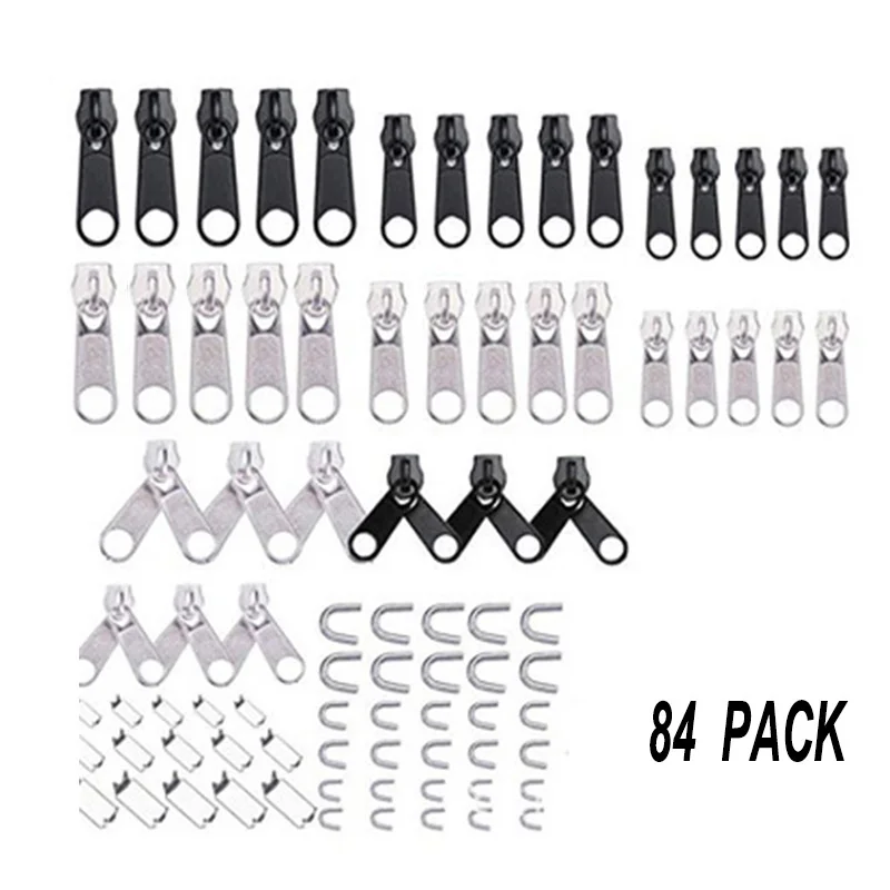 

84pcs Sewing Jacket Zipper Slider Metal Replacement Zip Head Tool Universal Zipper Repair Kit Install Pliers