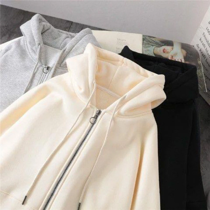 Harajuku Imitation lambswool Soft Warm winter Casual Street Solid Loose Oversized hoodie Zipper Y2K Women sweetshirts grunge Top