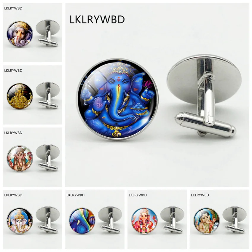 LKLRYWBD/Винтажные религиозные запонки с головой слона круглые стеклянные
