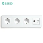 Двухстенные розетки BSEED, четыре рамы европейского стандарта, розетки для ТВ, ПК, Интернет, прозрачная стеклянная панель, белая, черная, золотая, европейский стандарт