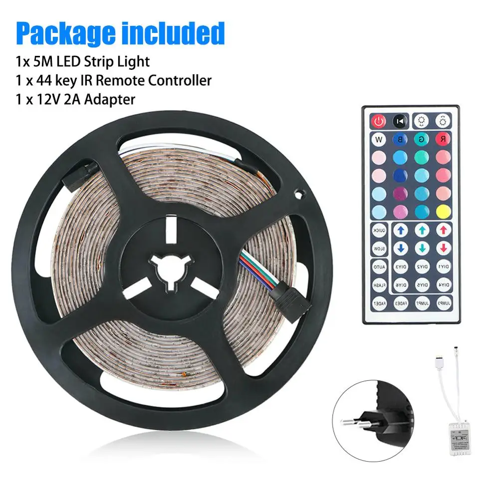 

Гибкая водонепроницаесветодиодный Светодиодная лента RGB 3528 SMD 300, 5 м, футов, 12 В + пульт дистанционного управления с 44 кнопками