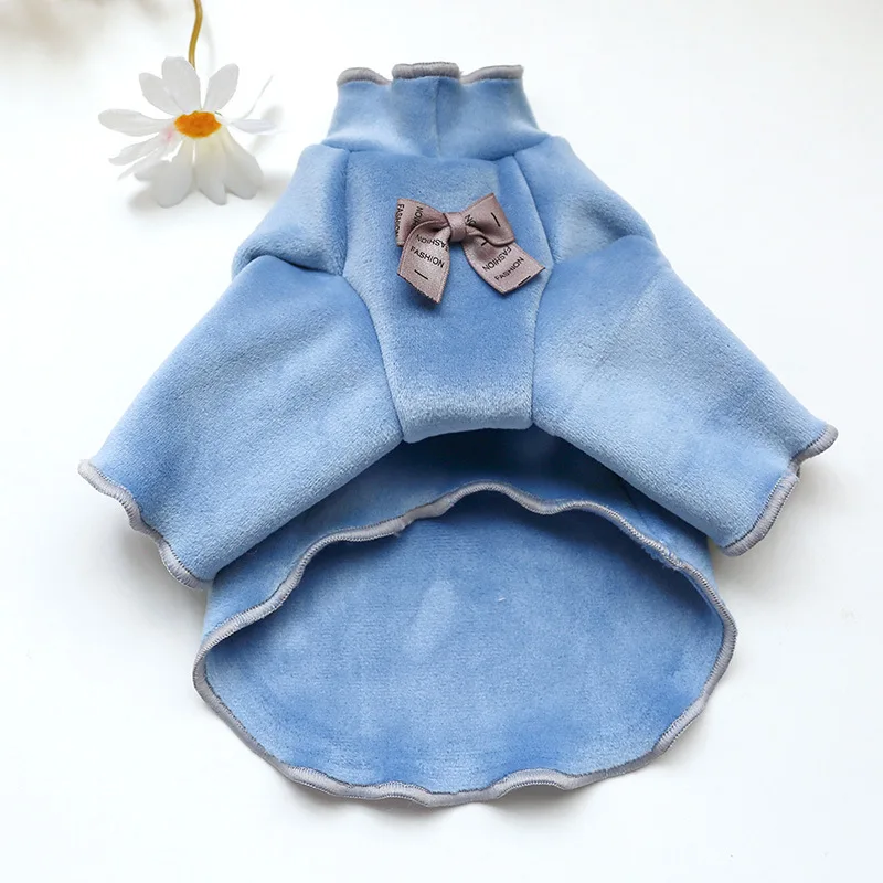 

Bowknot Velvet Pet Dog Clothes Elegant Luxury Winter Overcoat Small Dog Cat Clothes Chihuahua Base Shirt Cute Princess Costume