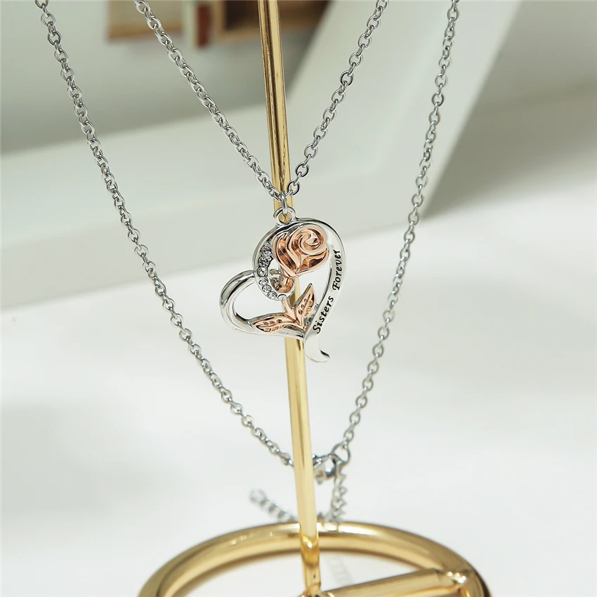 

Senfai Custom Engrave Name Heart Rose Flower Two-tone Pendant Necklace Fashion Romantic Personalized Women Jewelry Best Gift