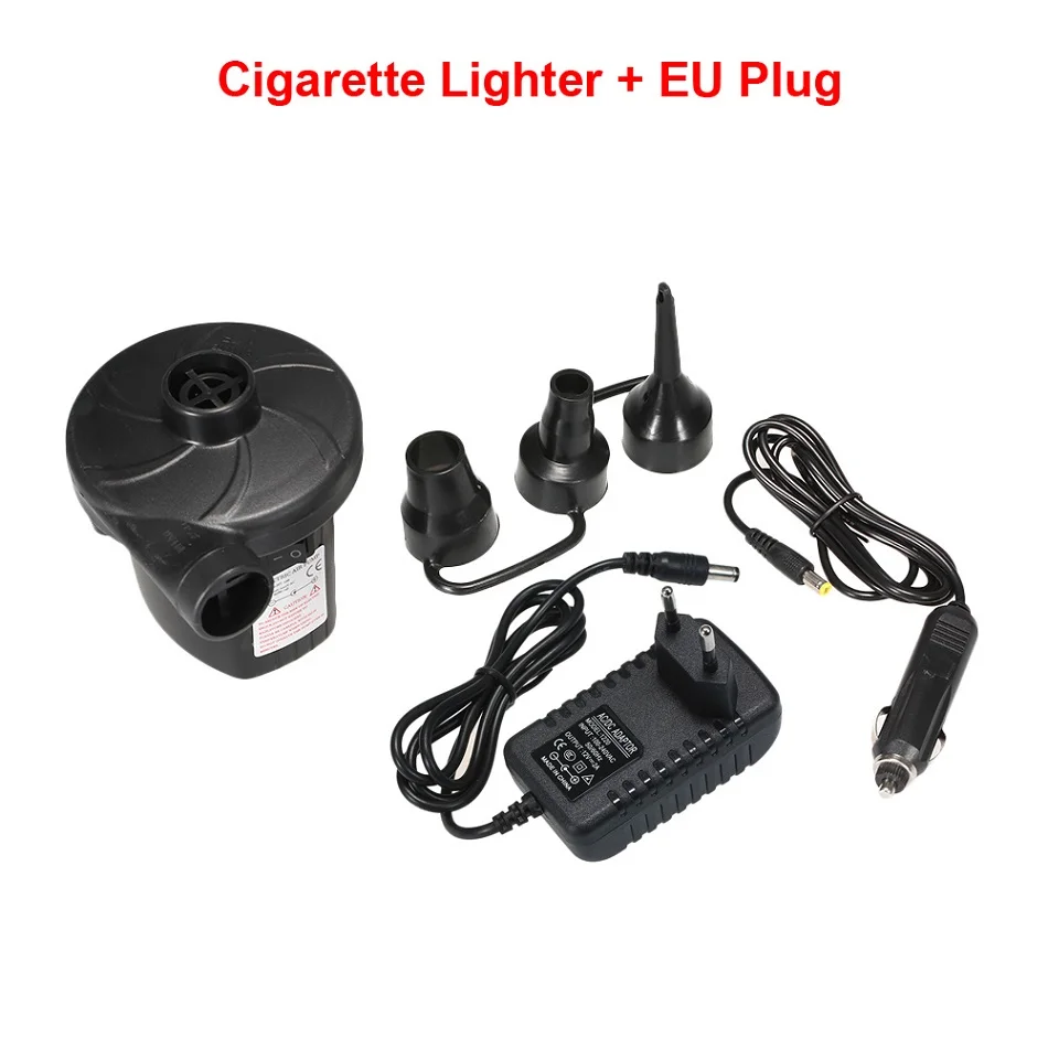 EU Plug Надувной насос для автомобильных шин, электрический воздушный насос, воздушный матрас, надувная кровать для кемпинга, портативный надувной лодочный насос с 3 насадками - Название цвета: EU Plug