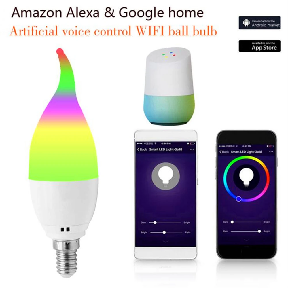 Wifi умная лампа Светодиодная умный дом E14/E27 RGB поддержка Alexa Google IFTTT динамик