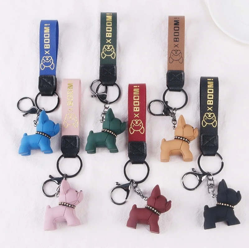 

Cute Dog Keychain Bag Pendant Resin Fighting French Bulldog Keyring Colorful Car Anime Key Chains For Women Trinket Jewelry Gift
