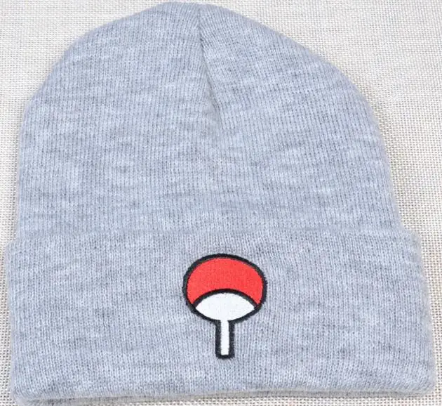 Серый Модные теплые Аниме Наруто семья Uchiha значок логотип вышивка зимние skullies шапочки хип хоп для женщин мужчин черная Лыжная шапка - Цвет: Серый