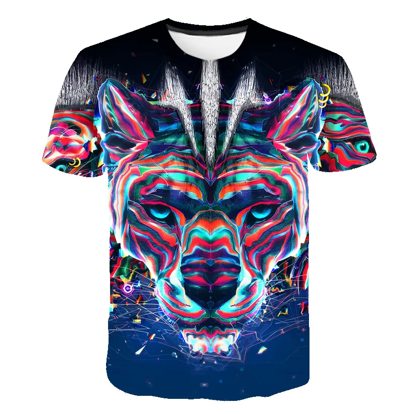 

2021 Tiger leopard 3D Print Animal Cool T-Shirt Men Short Sleeve Summer Breathable Big Size Male Tops Male Fashion Casual 6XL