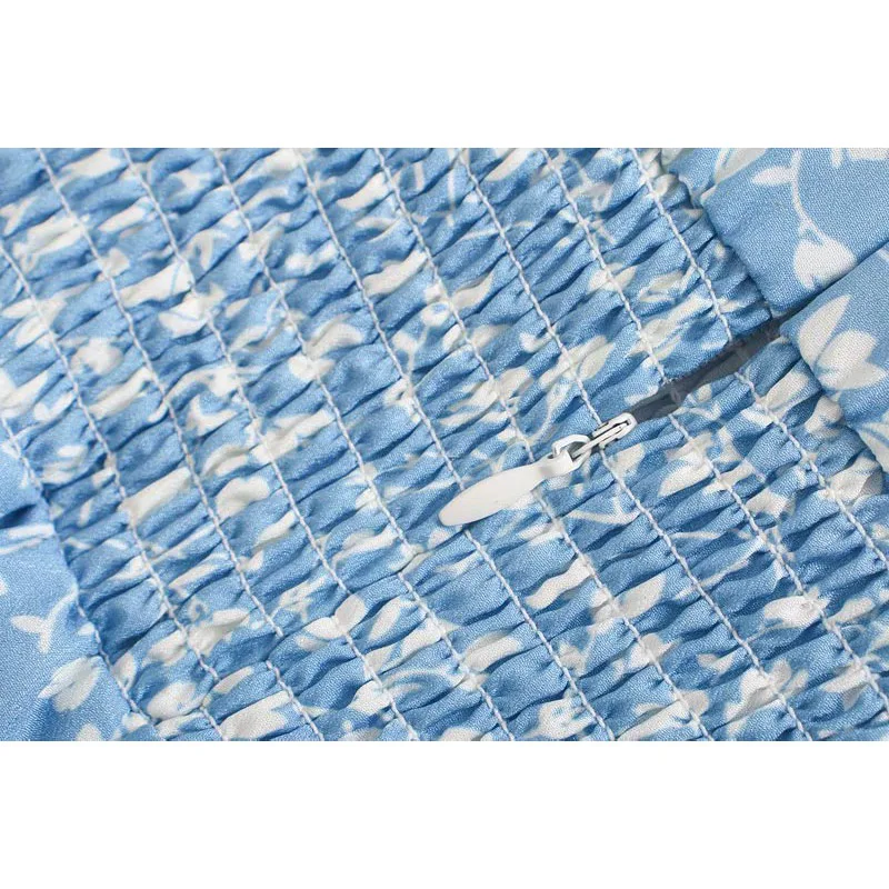 2020 Women Fashion Floral Print Pleated Midi Dress Vintage Sexy Backless Elastic Straps Dresses Female Chic Vestidos | Женская одежда